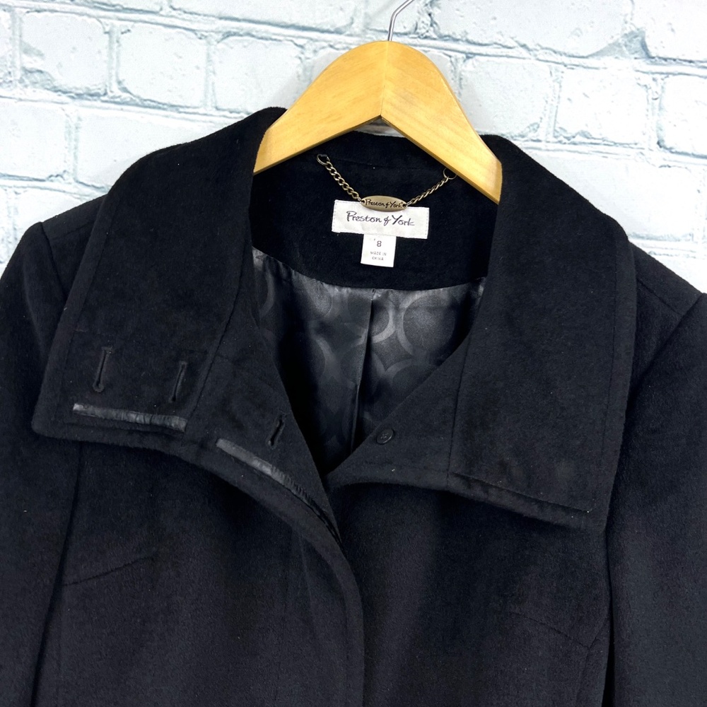 •|•PRESTON & YORK•| Angora + Wool Full Length Coat Black Size 8 - Picture 7 of 16